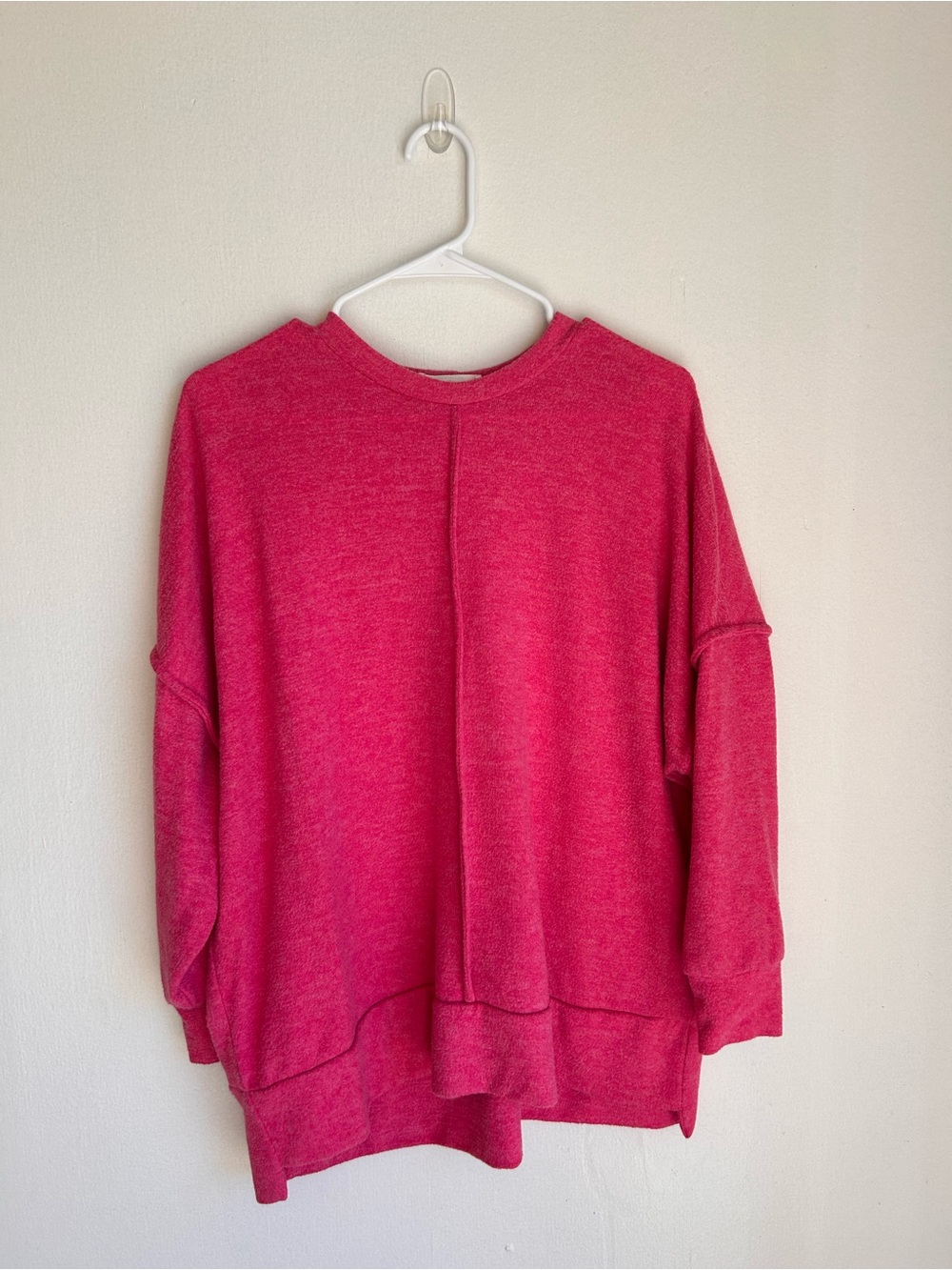 Cozy Oversized Crewneck Sweater - Raspberry Pink